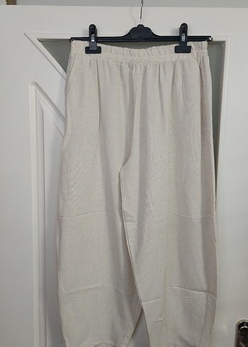 Bej Kadın Keten Midi Rahat balon Pantolon - Görsel 2