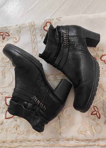 GABOR Siyah Deri Tokalı Topuklu Goth Bot - Görsel 3