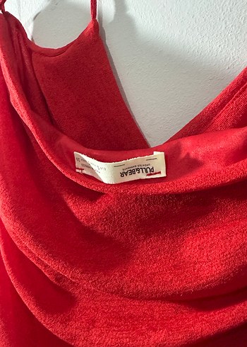 PULL BEAR bir gece giyildi Kırmızı Drapeli İnce Askılı Midi - Görsel 4