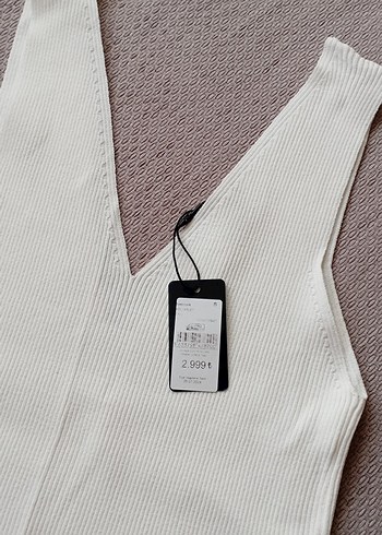 NETWORK V Yaka Beyaz Triko Kadın Atlet - Görsel 2