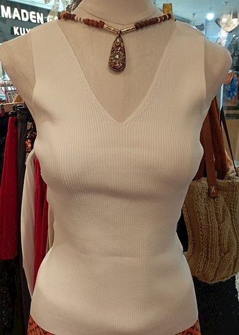 NETWORK V Yaka Beyaz Triko Kadın Atlet - Görsel 4