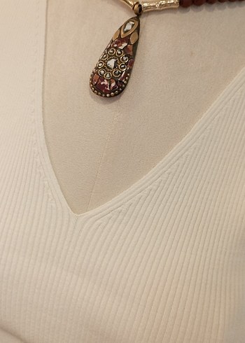 NETWORK V Yaka Beyaz Triko Kadın Atlet - Görsel 5