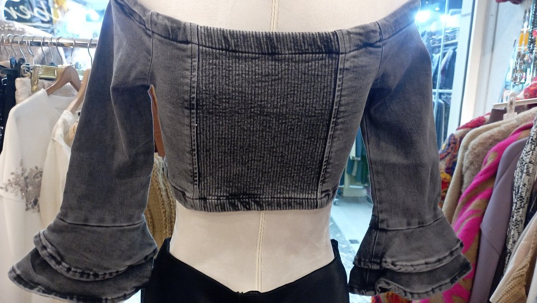 Gri Koton  ispanıyol Bluzu - Görsel 4