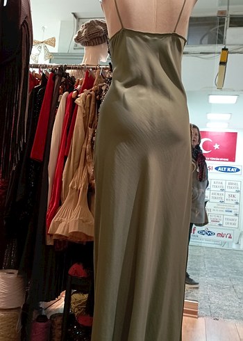 Yeşil Drapeli V Yaka Uzun Abiye Elbise - Görsel 6