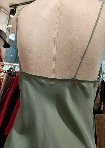 Yeşil Drapeli V Yaka Uzun Abiye Elbise - Görsel 5