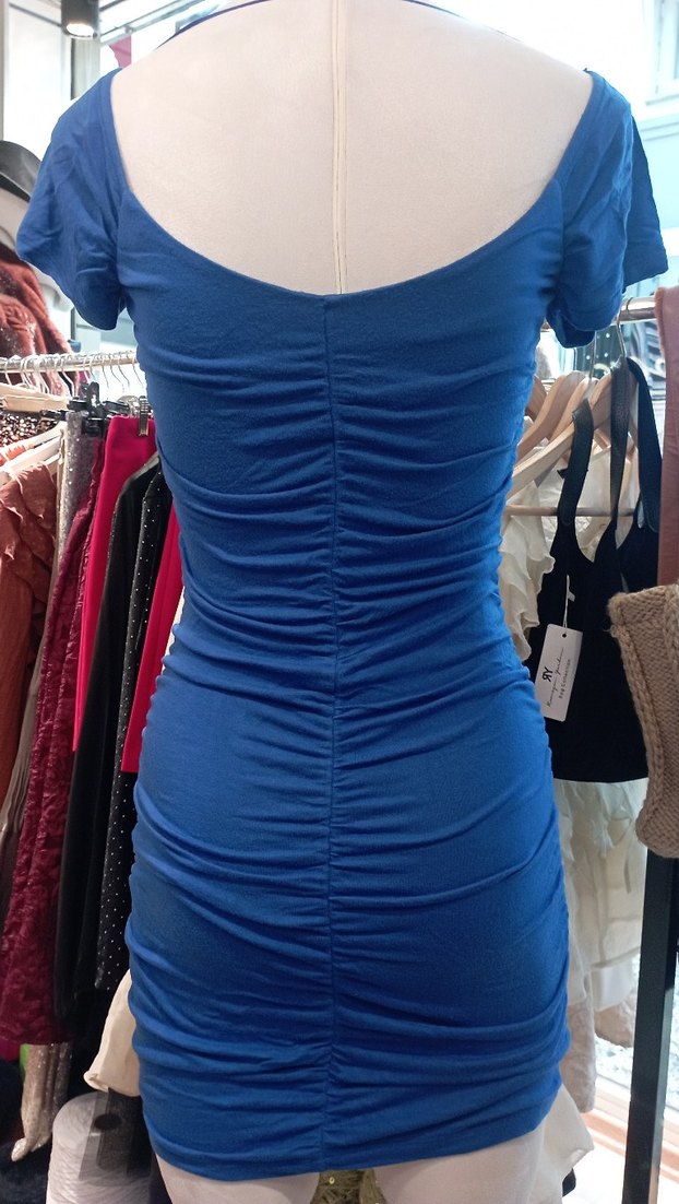 Mavi Drapeli V Yaka Midi Elbise - Görsel 5