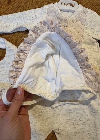 Bebek Kız Hastane Çıkışı Takımı Beyaz Dantelli - Görsel 5