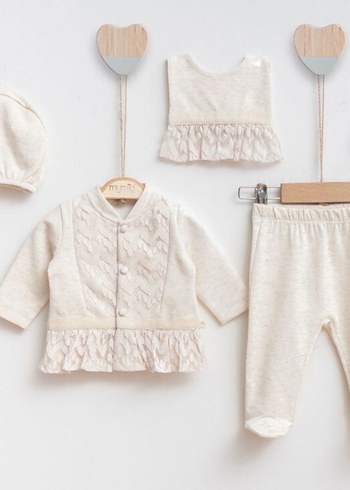 Bebek Kız Hastane Çıkışı Takımı Beyaz Dantelli - Görsel 6