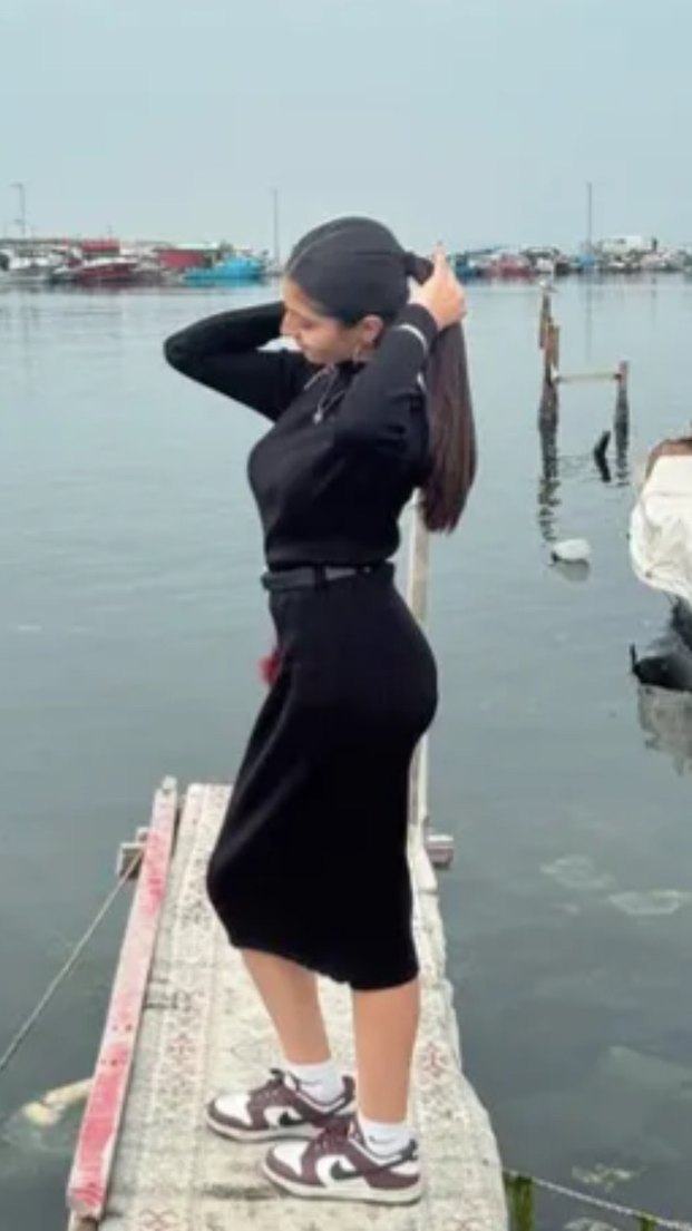 Siyah kumaş Midi Elbise - Görsel 4