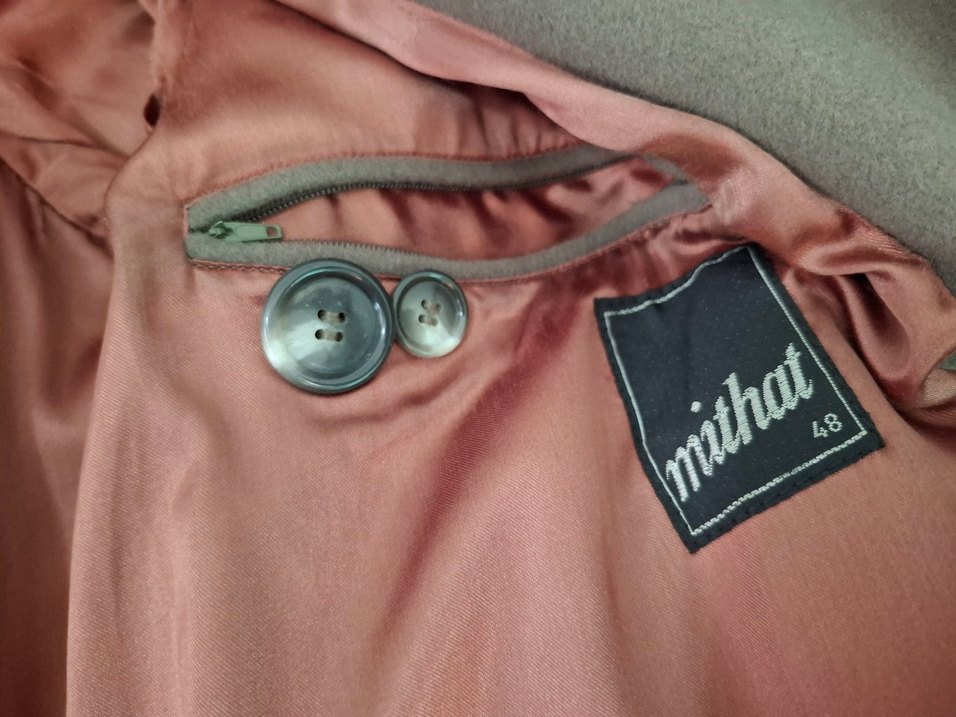 Düğmeli, Uzun, Bej Manto - Görsel 5