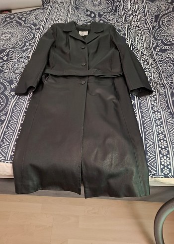 Düğmeli Siyah Erkek Uzun kesim kemerli Deri Ceket - Görsel 2