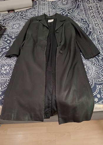 Düğmeli Siyah Erkek Uzun kesim kemerli Deri Ceket - Görsel 3