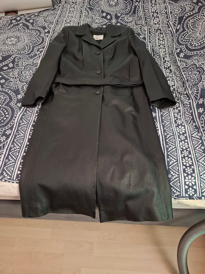 Düğmeli Siyah Erkek Uzun kesim kemerli Deri Ceket - Görsel 2