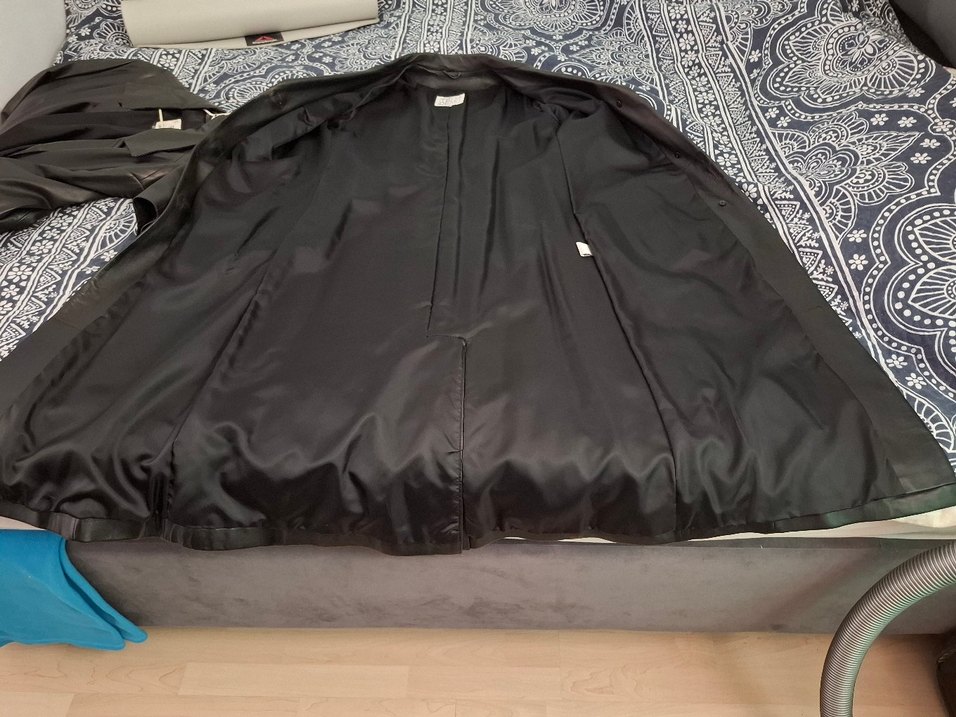 Düğmeli Siyah Erkek Uzun kesim kemerli Deri Ceket - Görsel 5