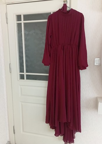 Bordo Uzun Kol Drapeli Kadın Elbise hıc gıyılmedı - Görsel 2