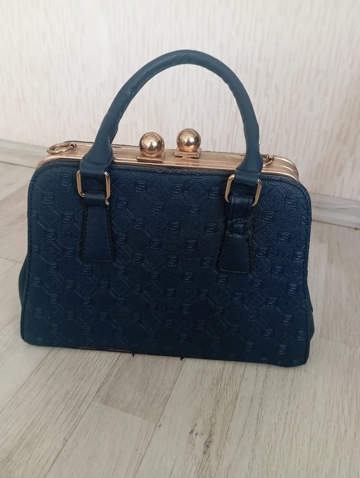 Mavi Süet Klasik Kadın El Çantası - Görsel 2