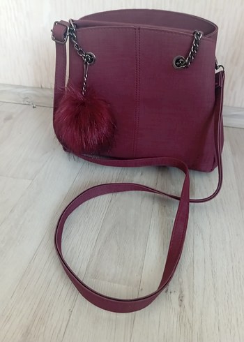 Bordo Kadın Çanta Püsküllü Zincir Askılı - Görsel 2