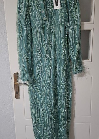 Yeşil Drapeli Uzun Bohem Elbise ve şal - Görsel 2