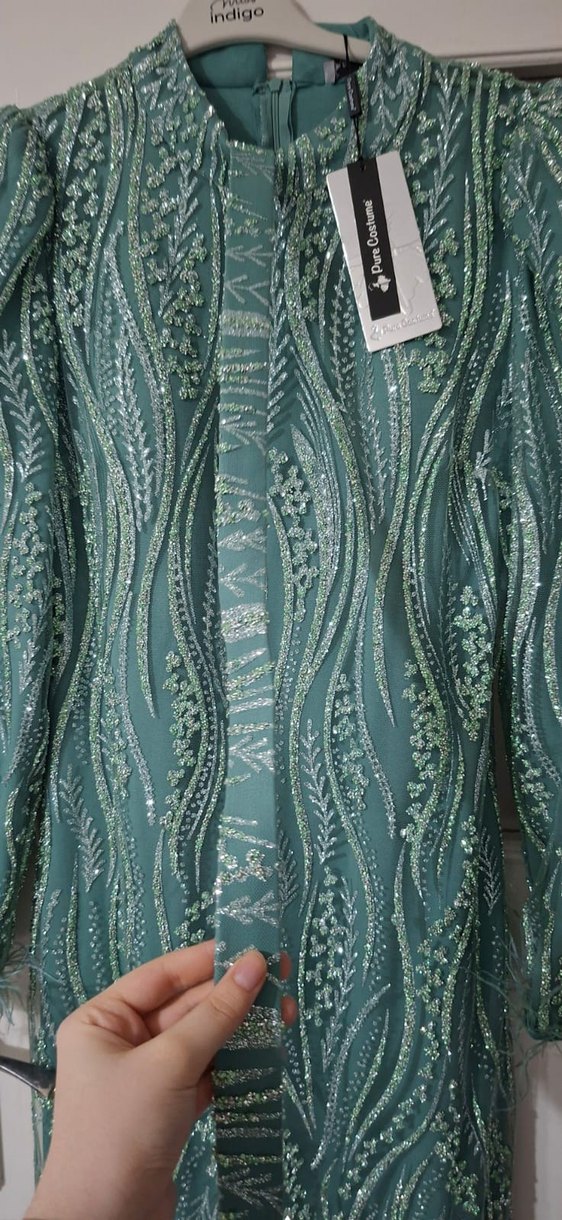 Yeşil Drapeli Uzun Bohem Elbise ve şal - Görsel 3