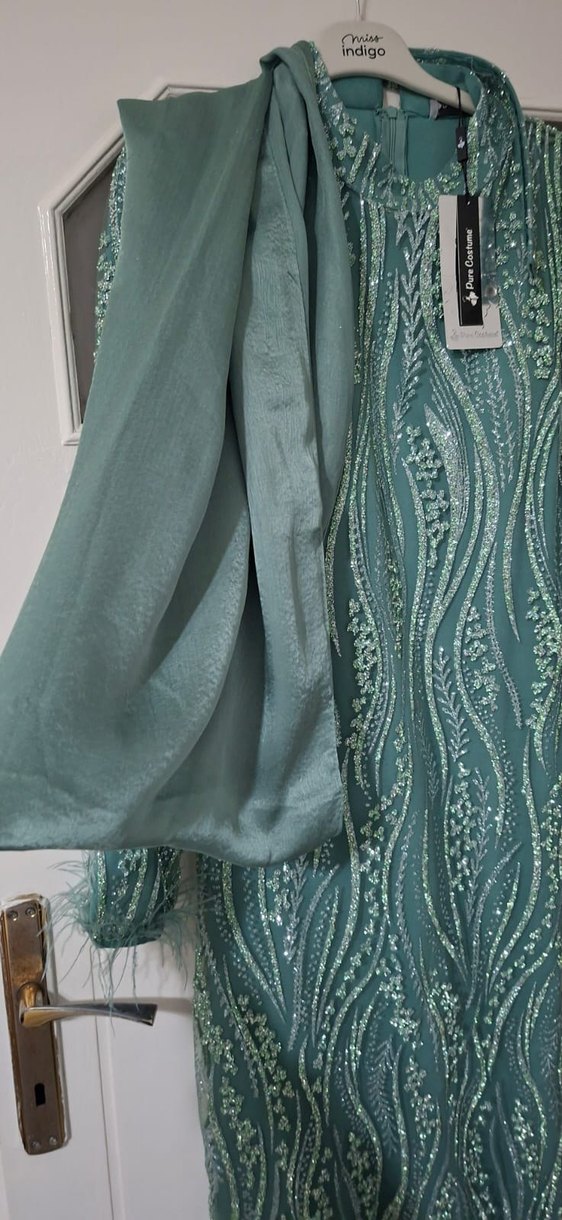 Yeşil Drapeli Uzun Bohem Elbise ve şal - Görsel 4