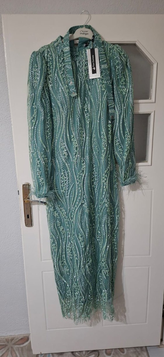 Yeşil Drapeli Uzun Bohem Elbise ve şal - Görsel 2