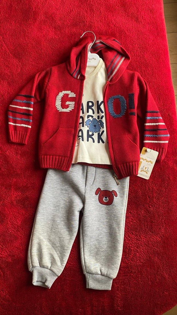 Gri Baskılı Erkek Çocuk Triko Hırka - Görsel 2