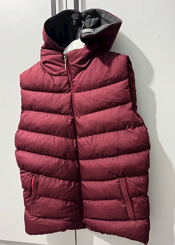 Bordo Kapüşonlu Fermuarlı unisex yelek - Görsel 2