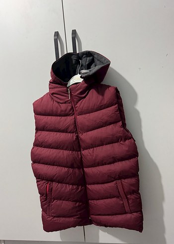 Bordo Kapüşonlu Fermuarlı unisex yelek - Görsel 3