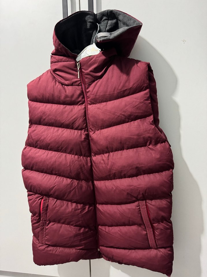 Bordo Kapüşonlu Fermuarlı unisex yelek - Görsel 2