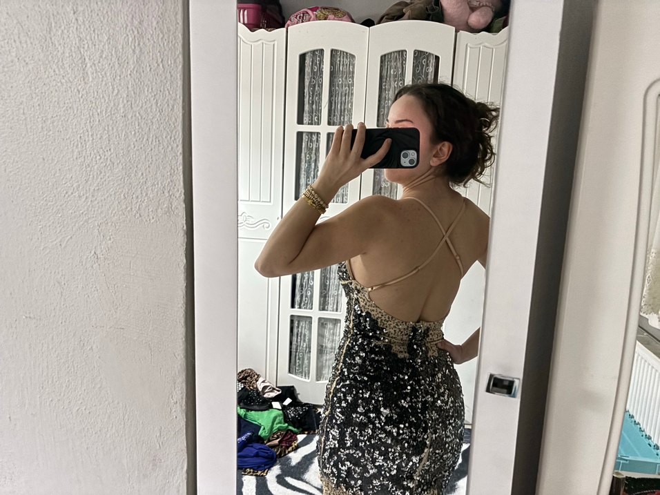 Payetli Zebra Desenli Mini Elbise - Görsel 2