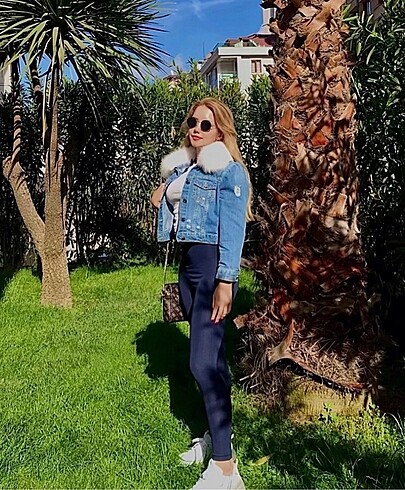 xs Beden mavi Renk Kürklü kot ceket