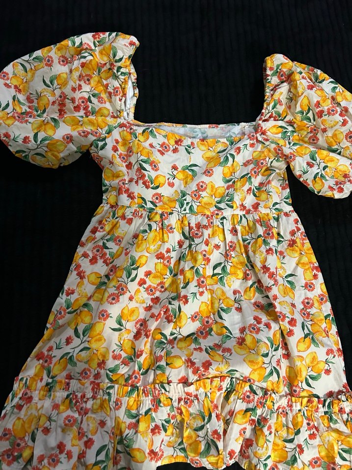 Çiçek Desenli Balon Kollu Midi Elbise - Görsel 2