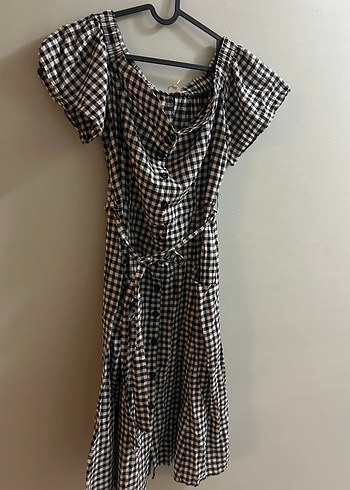 Düğmeli Ekose Midi Elbise - Görsel 4