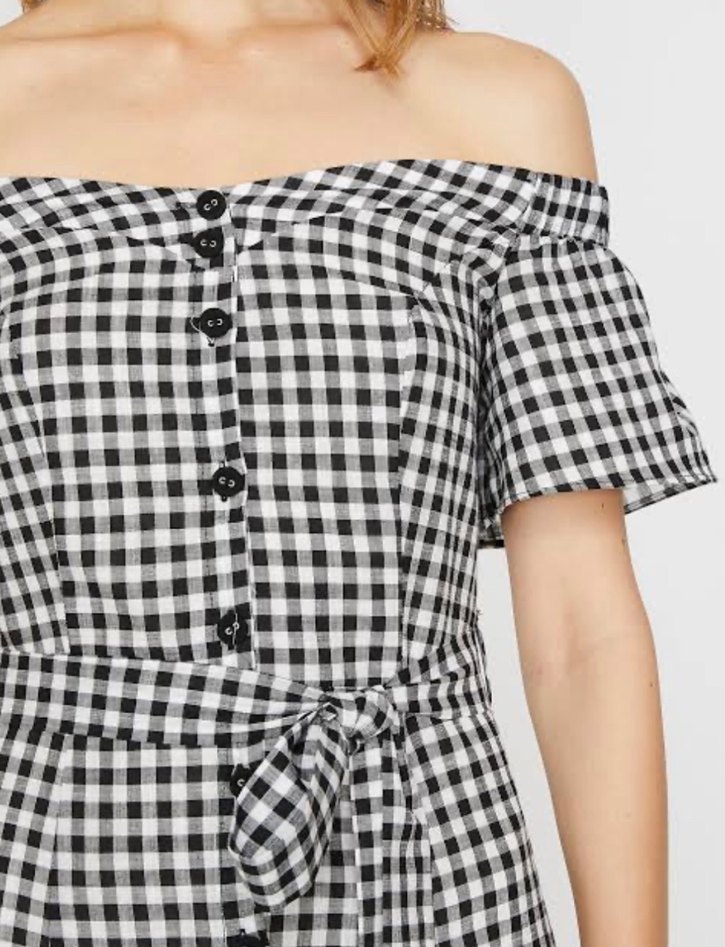 Düğmeli Ekose Midi Elbise - Görsel 2