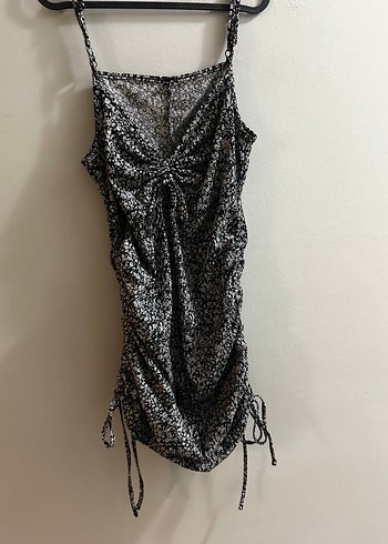 Siyah Gri Bağlamalı Dantel Detaylı Midi Elbise - Görsel 4