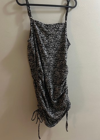 Siyah Gri Bağlamalı Dantel Detaylı Midi Elbise - Görsel 5