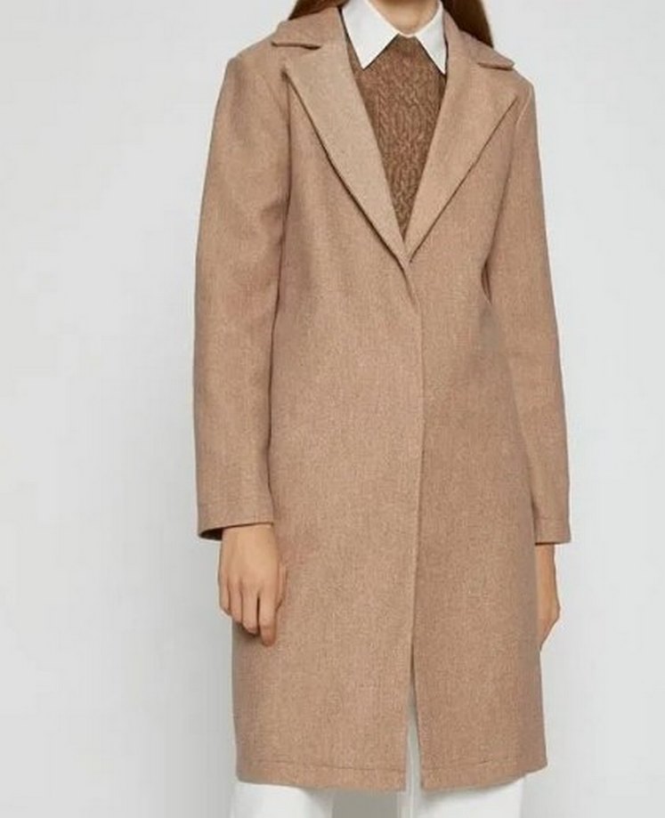 Bej Midi Kadın Kaban Düğmeli - Görsel 3