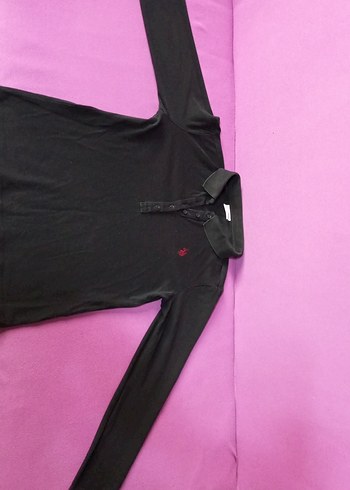 Kadın Siyah Uzun Kollu Polo Tişört - Görsel 2