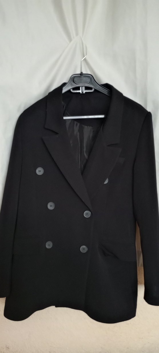 Düğmeli Siyah Midi Kadın Blazer Ceket - Görsel 2