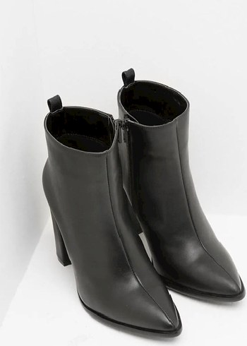 Siyah Deri Tokalı Stiletto Topuklu Kadın Bot - Görsel 3