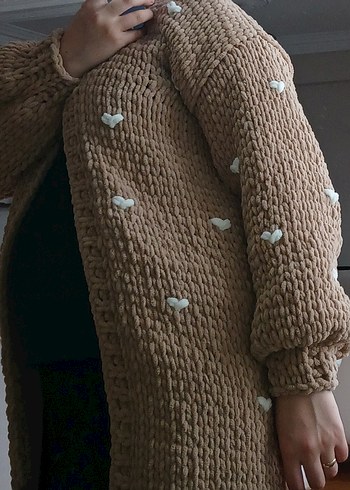 Nakışlı Beyaz Örgü hırka - Görsel 5