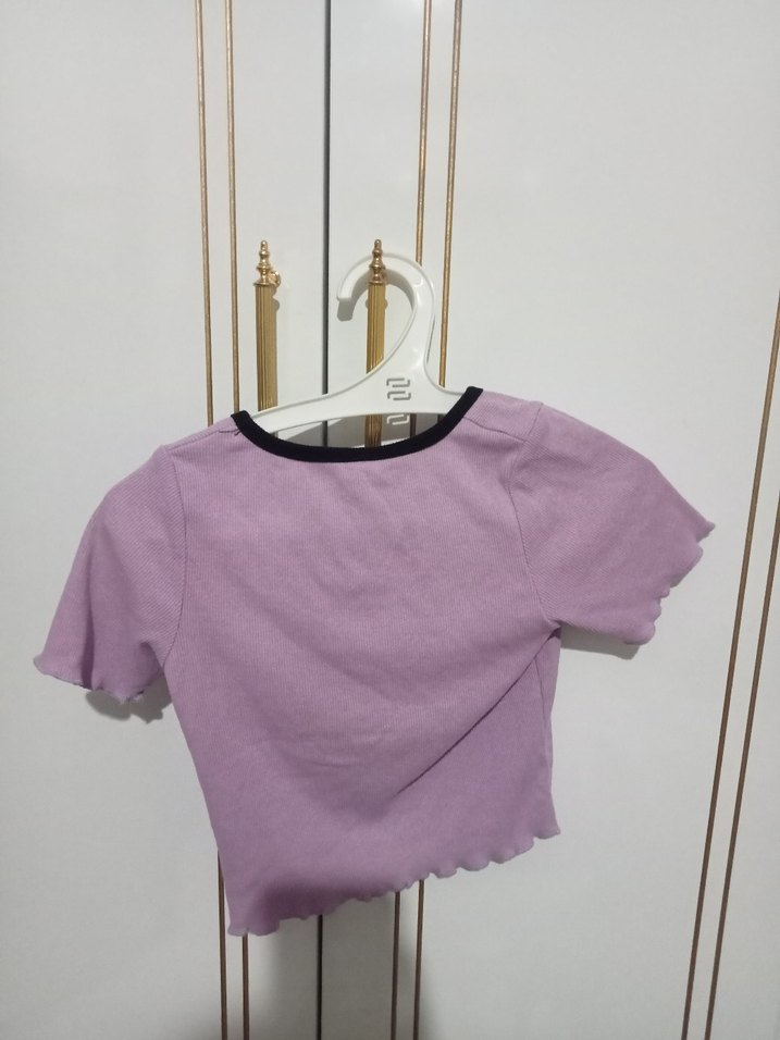 Kız Çocuk Mor Kısa Kollu Fırfırlı Tişört - Görsel 4