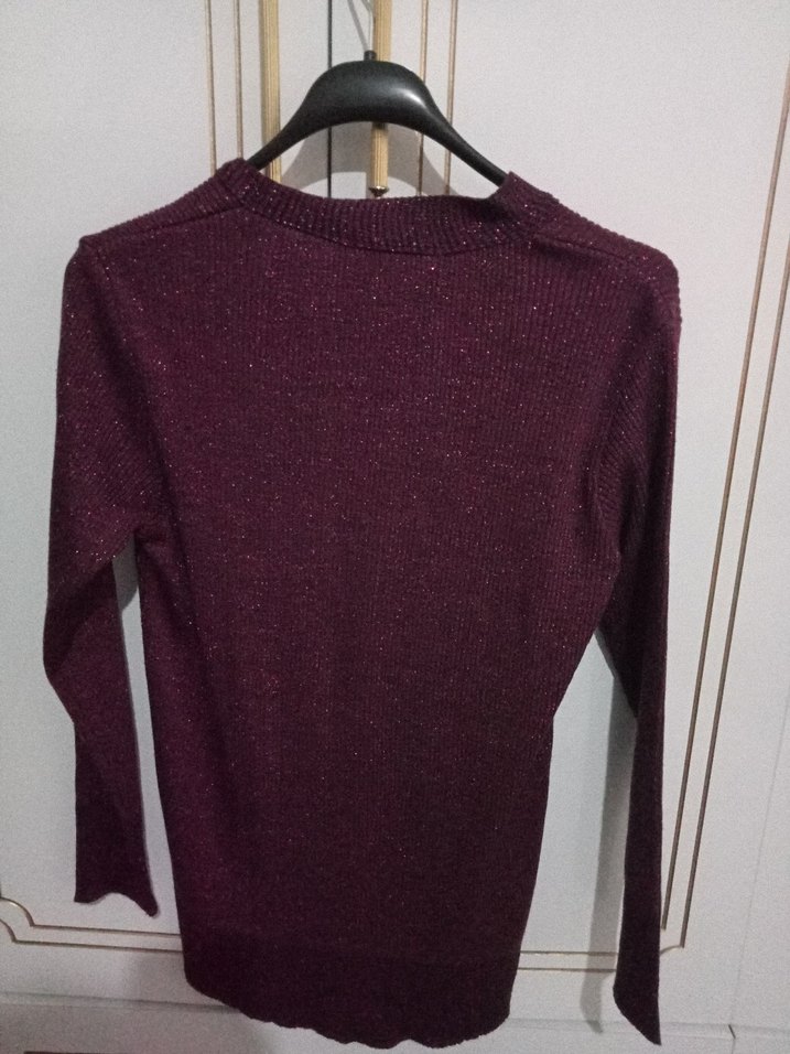 Bordo Parlak Triko Kadın Kazak - Görsel 2