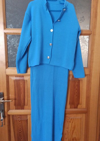 Mavi Uzun Triko Kadın Elbise - Görsel 2