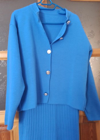 Mavi Uzun Triko Kadın Elbise - Görsel 4