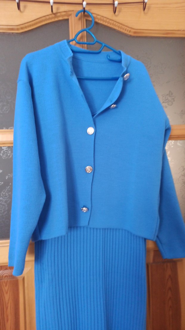 Mavi Uzun Triko Kadın Elbise - Görsel 4