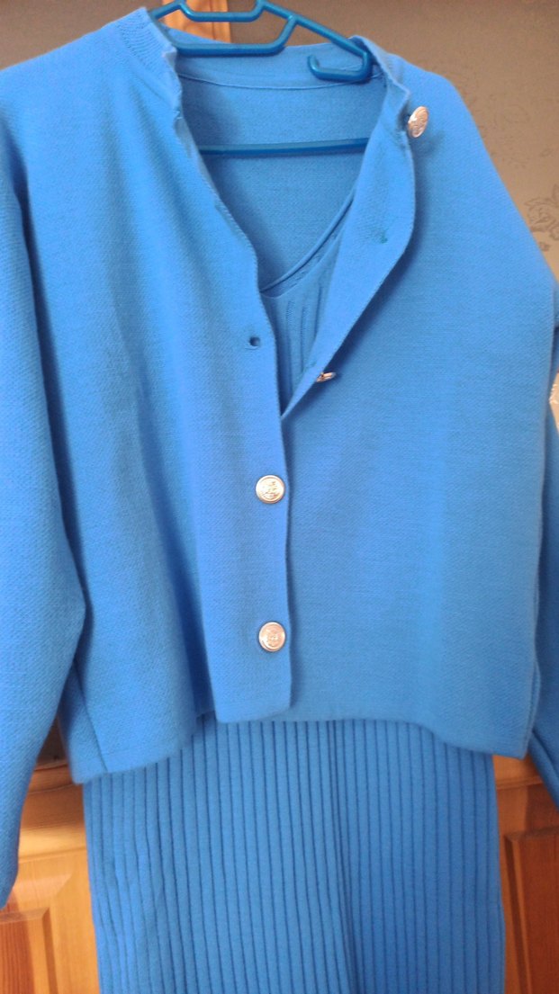 Mavi Uzun Triko Kadın Elbise - Görsel 5