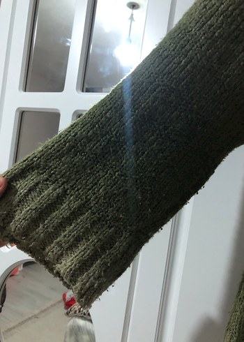 Kadın Haki Triko Yün Kazak - Görsel 3