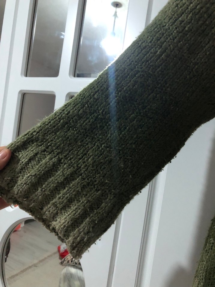 Kadın Haki Triko Yün Kazak - Görsel 3