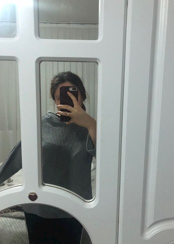 Gri Kapüşonlu Örgü Kadın Kazak - Görsel 4